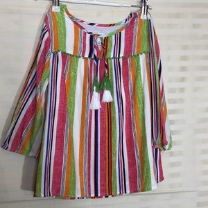 *3/$15 Crown & Ivy Girl’s Colorful Striped Top Tassel Ties Cute Sleeves Size M